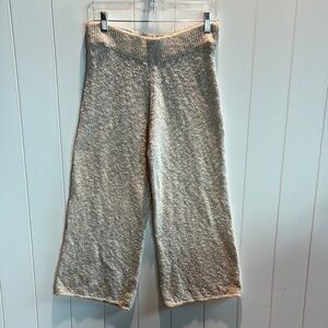 Zara linen cotton blend Knit Wide-Leg cropped Pants in Cream oatmeal M